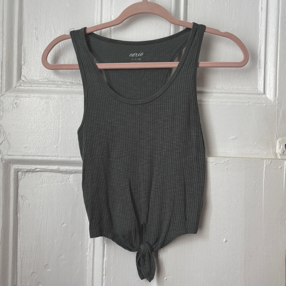 Aerie Green Tie-Front Tank